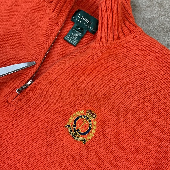 Vintage Lauren Ralph Lauren Sweater Knit 1/4 Zip Pullover Crown Logo Women Sz M - Picture 5 of 10